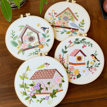 Load image into Gallery viewer, Birdhouse with bird and Flowers Embroidery DIY Kit 20cm