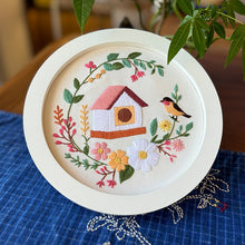 Load image into Gallery viewer, Birdhouse with bird and Flowers Embroidery DIY Kit 20cm