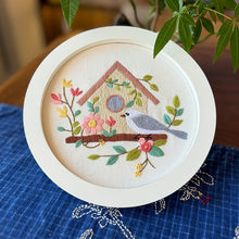 Load image into Gallery viewer, Birdhouse with bird and Flowers Embroidery DIY Kit 20cm