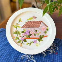 Load image into Gallery viewer, Birdhouse with bird and Flowers Embroidery DIY Kit 20cm