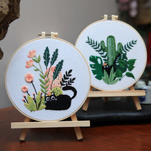 Load image into Gallery viewer, Cat & Bouquet Design Embroidery DIY Kit 20cm