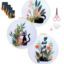 Load image into Gallery viewer, Cat & Bouquet Design Embroidery DIY Kit 20cm