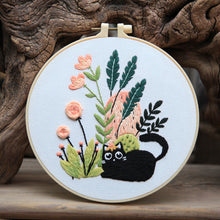 Load image into Gallery viewer, Cat & Bouquet Design Embroidery DIY Kit 20cm