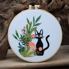 Load image into Gallery viewer, Cat & Bouquet Design Embroidery DIY Kit 20cm