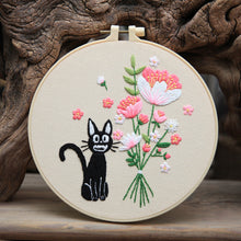 Load image into Gallery viewer, Cat & Bouquet Design Embroidery DIY Kit 20cm
