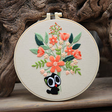 Load image into Gallery viewer, Cat & Bouquet Design Embroidery DIY Kit 20cm