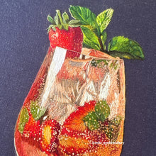 Charger l'image dans la galerie, Original Thread Painting - Strawberry Cocktail - Embroidery size 8” Framed