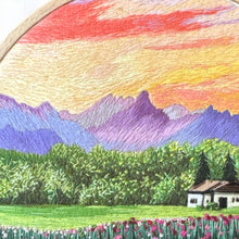 Load image into Gallery viewer, Original Thread Painting - Colorful Landscape and Flowers - Embroidery size 7”