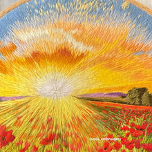 Load image into Gallery viewer, Original Thread Painting - Sunrise Flower Field - Embroidery size 8”