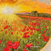 Load image into Gallery viewer, Original Thread Painting - Sunrise Flower Field - Embroidery size 8”