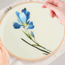 Load image into Gallery viewer, DIY Silk Embroidery kit Blue Flowers 20cm
