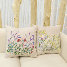 Load image into Gallery viewer, Floral Linen Cushion Cover DIY Embroidery Kit 42cm