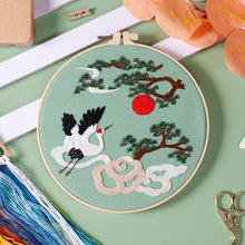 Load image into Gallery viewer, Cranes & Flowers Hand Embroidery DIY Kit 20cm