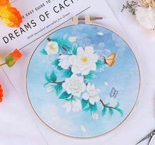 Load image into Gallery viewer, HD Print Gardenia Butterfly Hand Embroidery Full Kit 20cm