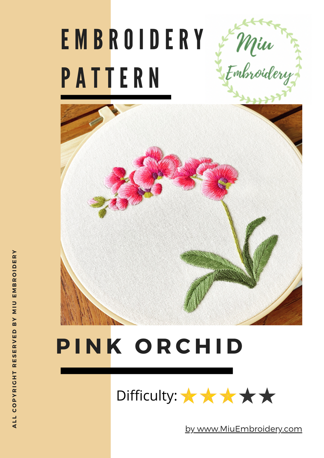 Pink Orchids PDF Embroidery Pattern  + Video Tutorial