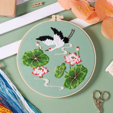 Load image into Gallery viewer, Cranes & Flowers Hand Embroidery DIY Kit 20cm