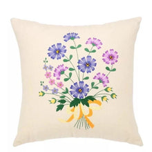 Load image into Gallery viewer, Flower Bouquet Linen Cushion Cover DIY Embroidery Kit