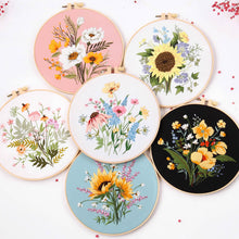Load image into Gallery viewer, Botanical Flower Bouquet Hand Embroidery Kit 20cm