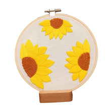Load image into Gallery viewer, Beginners Sunflowers Hand Embroidery Kit 20cm