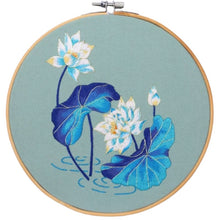 Load image into Gallery viewer, Blue Lotus Hand Embroidery Kit 8”