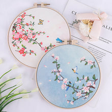 Load image into Gallery viewer, HD Print 2 Birds & Magnolia Hand Embroidery Full Kit 20cm
