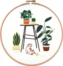 Load image into Gallery viewer, Cat & Plants DIY Hand Embroidery Kit 20cm
