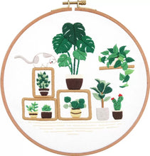 Load image into Gallery viewer, Cat & Plants DIY Hand Embroidery Kit 20cm