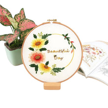 Load image into Gallery viewer, Season Greetings Flowers Hand Embroidery Kit 20cm