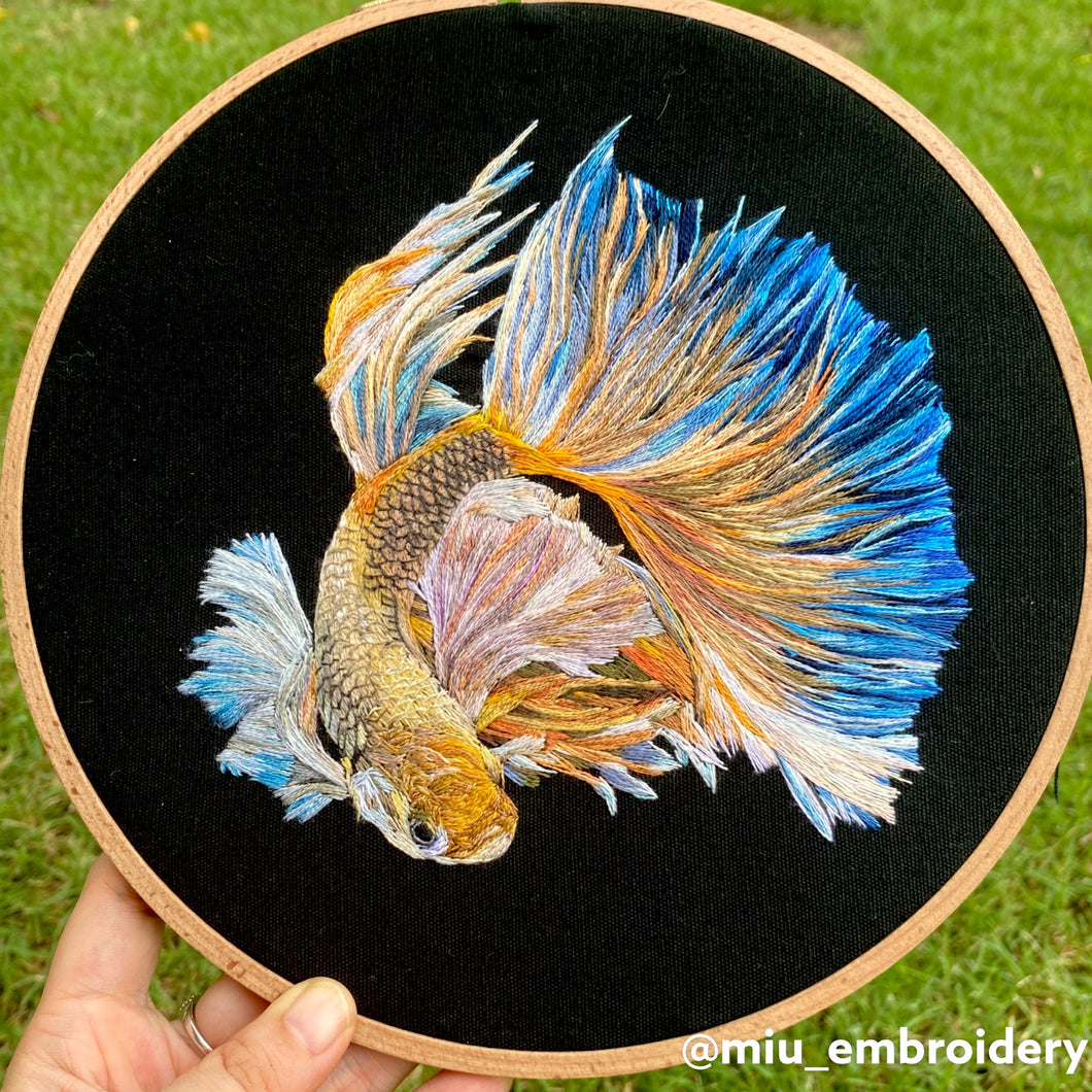 Hand Embroidered Hoop Art 8” - Betta Fish