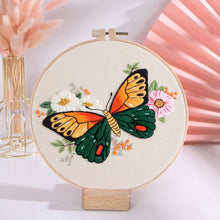 Load image into Gallery viewer, Floral Butterfly 1 Hand Embroidery Kit 20cm