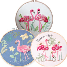 Load image into Gallery viewer, 3D Flowers Flamingo Hand Embroidery DIY Kit 20cm