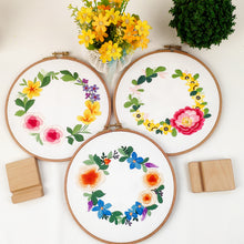 Load image into Gallery viewer, Flower Wreath Hand Embroidery Full Kit 20cm