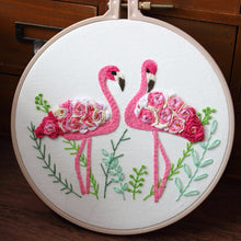 Load image into Gallery viewer, 3D Flowers Flamingo Hand Embroidery DIY Kit 20cm