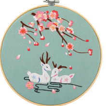 Load image into Gallery viewer, Peach Blossom & Deer Thread Painting Hand Embroidery Kit 8”