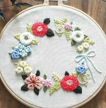 Load image into Gallery viewer, Cute Modern Floral Animal Hand Embroidery Kit 20cm