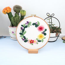 Load image into Gallery viewer, Flower Wreath Hand Embroidery Full Kit 20cm