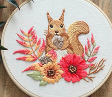 Load image into Gallery viewer, Cute Modern Floral Animal Hand Embroidery Kit 20cm