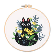 Load image into Gallery viewer, Black Cat Modern Hand Embroidery Kit 20cm
