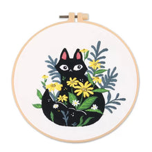 Load image into Gallery viewer, Black Cat Modern Hand Embroidery Kit 20cm