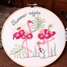 Load image into Gallery viewer, 3D Flowers Flamingo Hand Embroidery DIY Kit 20cm