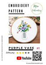 Load image into Gallery viewer, Purple Vase PDF Embroidery Pattern + Video Tutorial