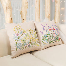 Load image into Gallery viewer, Floral Linen Cushion Cover DIY Embroidery Kit 42cm