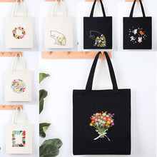 Load image into Gallery viewer, Morden Floral Tote Canvas Bag Hand Embroidery Kit