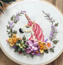 Load image into Gallery viewer, Cute Modern Floral Animal Hand Embroidery Kit 20cm