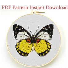 Charger l'image dans la galerie, Yellow Butterfly Cross Stitch Pattern, Modern Animal Embroidery PDF Instant Download,