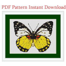 Charger l'image dans la galerie, Yellow Butterfly Cross Stitch Pattern, Modern Animal Embroidery PDF Instant Download,