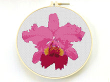 Load image into Gallery viewer, Pink Orchid Cross Stitch Pattern, Modern Flower Embroidery PDF Instant Download,