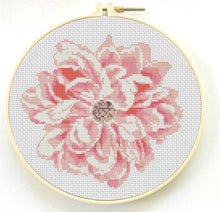 Charger l'image dans la galerie, Pink Peony Cross Stitch Pattern, Modern Flower Embroidery PDF Instant Download,