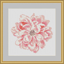 Charger l'image dans la galerie, Pink Peony Cross Stitch Pattern, Modern Flower Embroidery PDF Instant Download,
