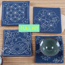 Load image into Gallery viewer, 4 Pcs Set Coaster Beginners DIY Embroidery Kit with Hoop